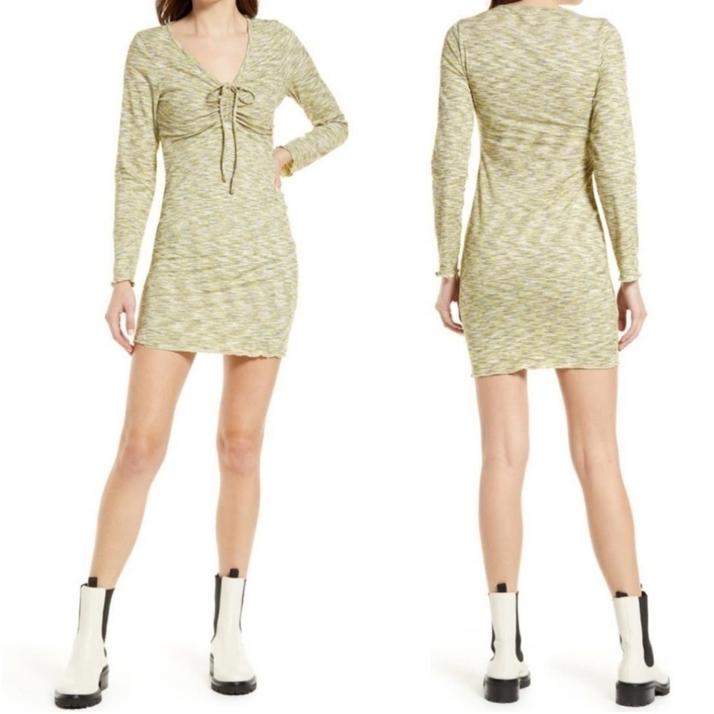 Lisa Says Gah Honeydew Lotta Long Sleeve Ribbed Space Dye Minidress Size Small